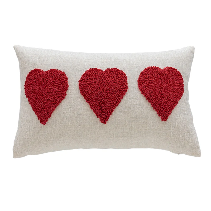 Rectangular Tufted Letter Lumbar Throw Pillow with Loop-Pile 'LOVE' Accent