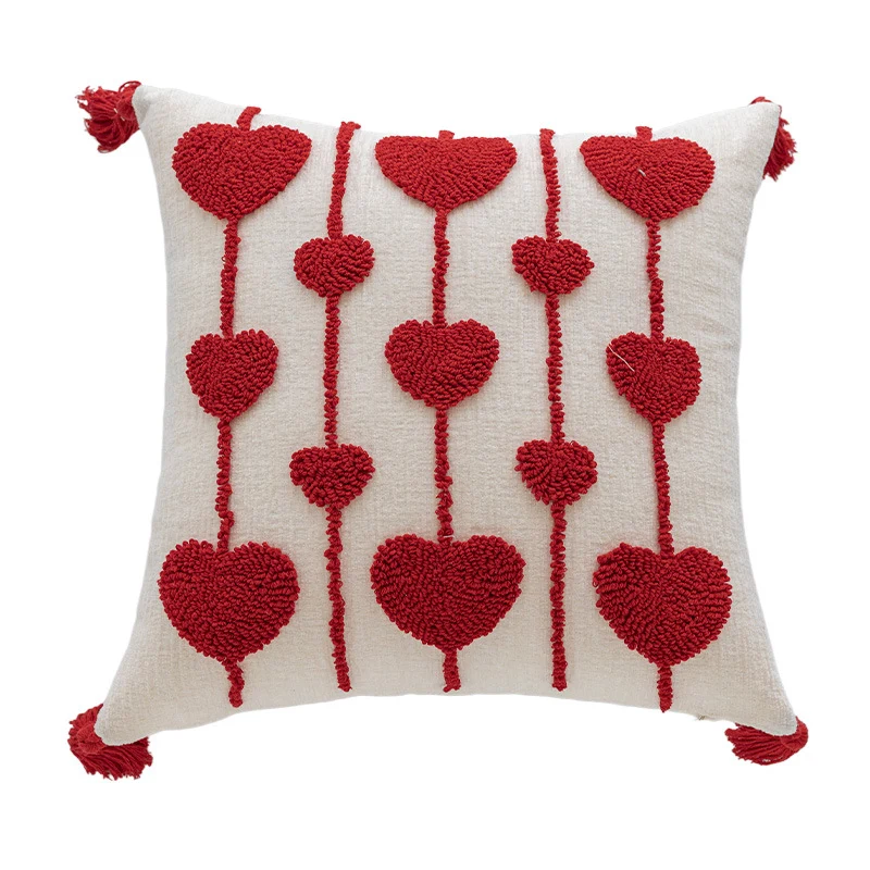 Rectangular Tufted Letter Lumbar Throw Pillow with Loop-Pile 'LOVE' Accent
