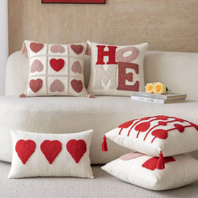 Rectangular Tufted Letter Lumbar Throw Pillow with Loop-Pile 'LOVE' Accent