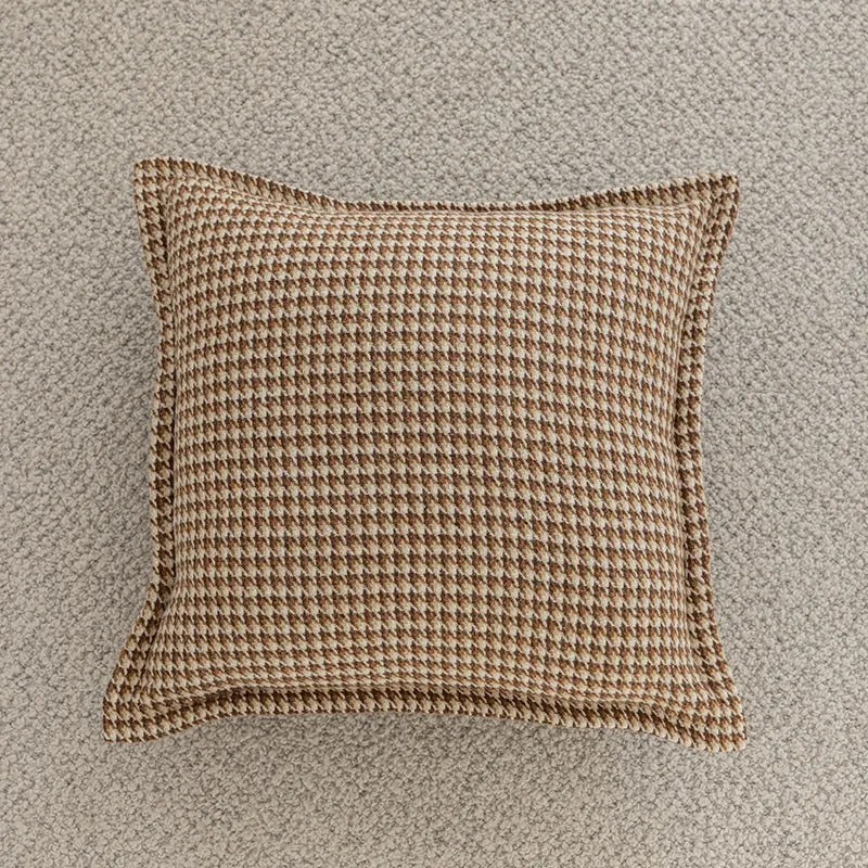 Woven Houndstooth Textured Square Throw Pillow Cover with Piped Edge and Concealed Zipper
