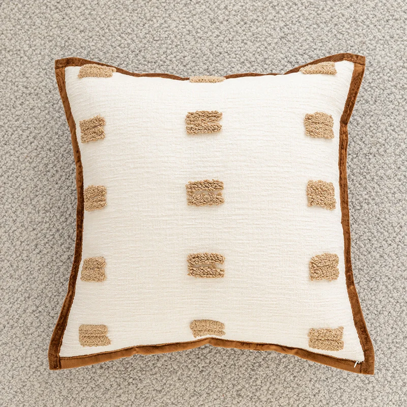 Woven Houndstooth Textured Square Throw Pillow Cover with Piped Edge and Concealed Zipper