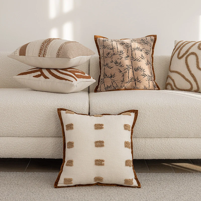 Woven Houndstooth Textured Square Throw Pillow Cover with Piped Edge and Concealed Zipper