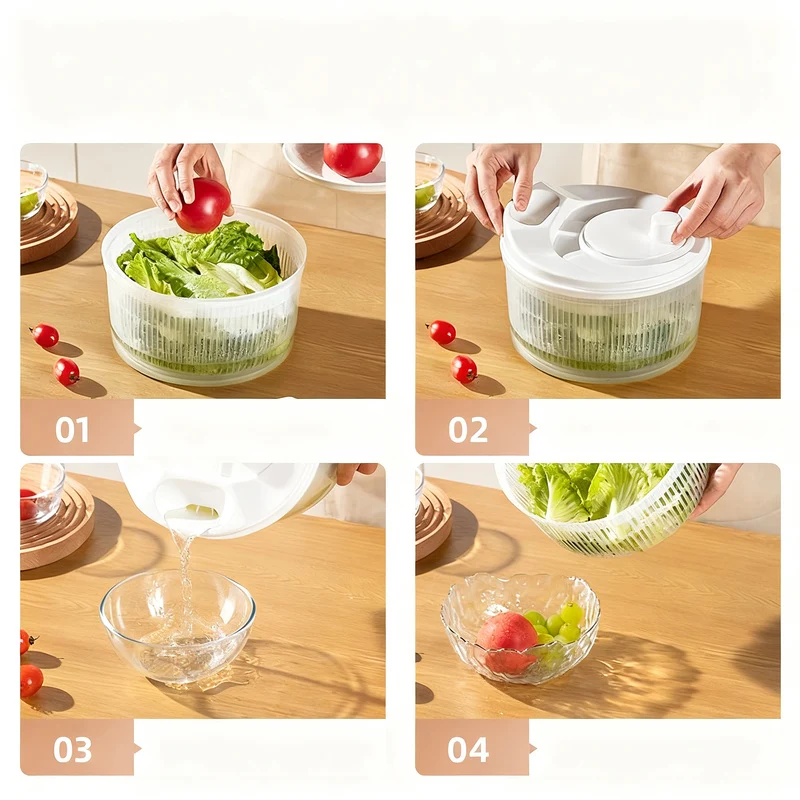 Manual salad spinner made of plastic