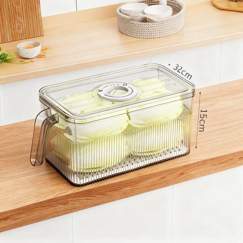 Refrigerator storage container with drain and timer function