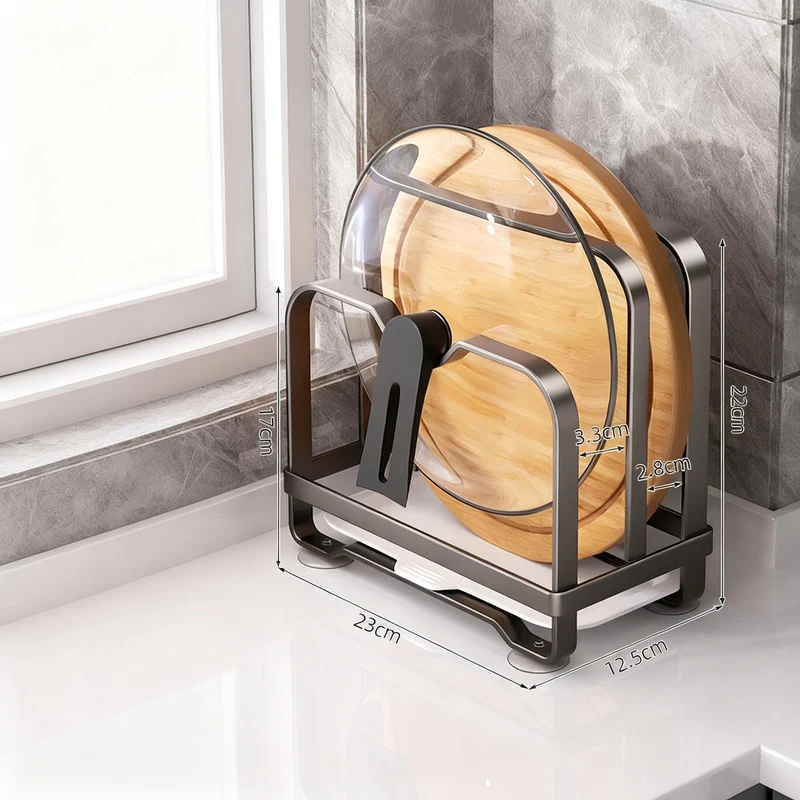 Kitchen stand for lids, knives, and cutting boards