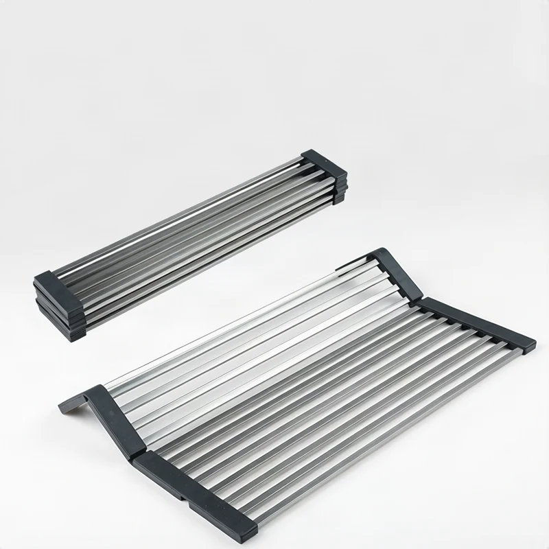 Stainless steel sink rack with rolling grid