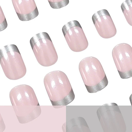Elegantes silbergetipptes Acryl-Nagelset Karnz