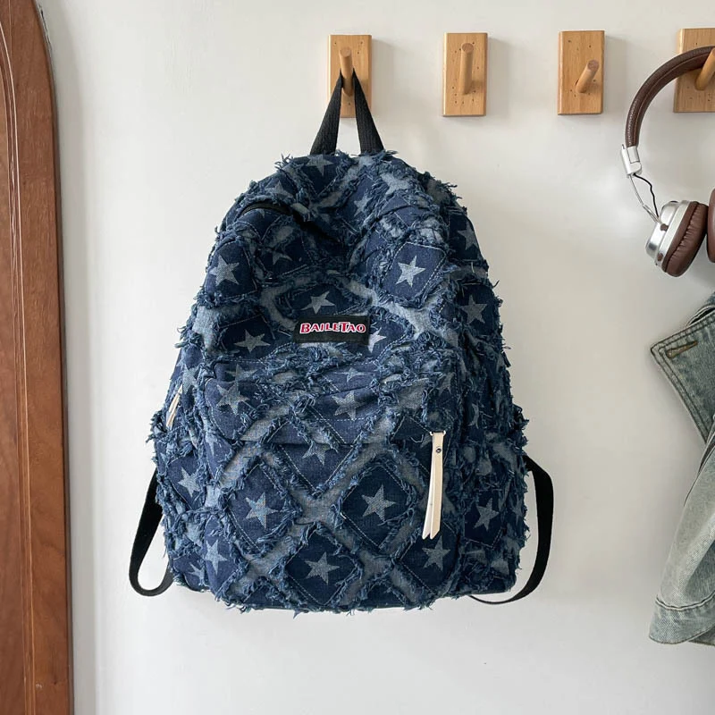 Distressed Star Pattern Denim Backpack Stornfield