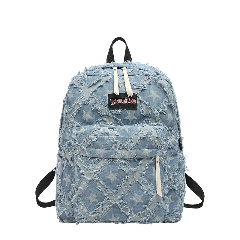 Distressed Star Pattern Denim Backpack Stornfield