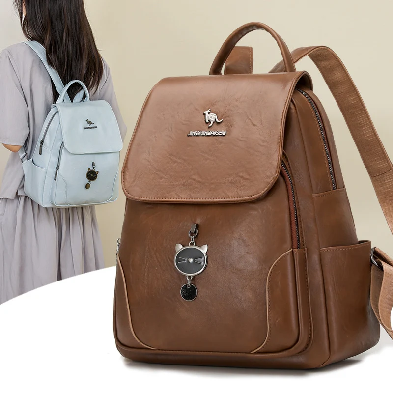 Cute Cat-Themed Leather Backpack Stornfield