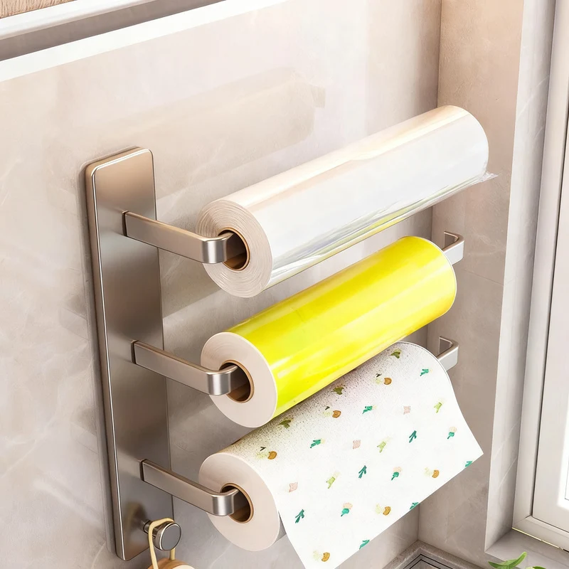 Kitchen wall bracket for rolls and towels, metal