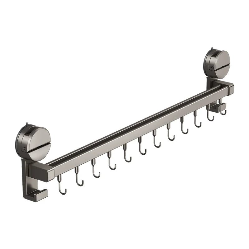 Kitchen hanging rod with hooks for utensils
