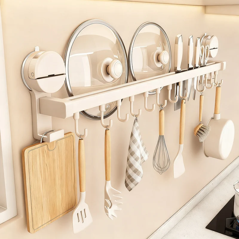 Kitchen hanging rod with hooks made of aluminum