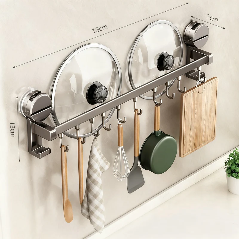 Kitchen hanging rod with hooks made of aluminum