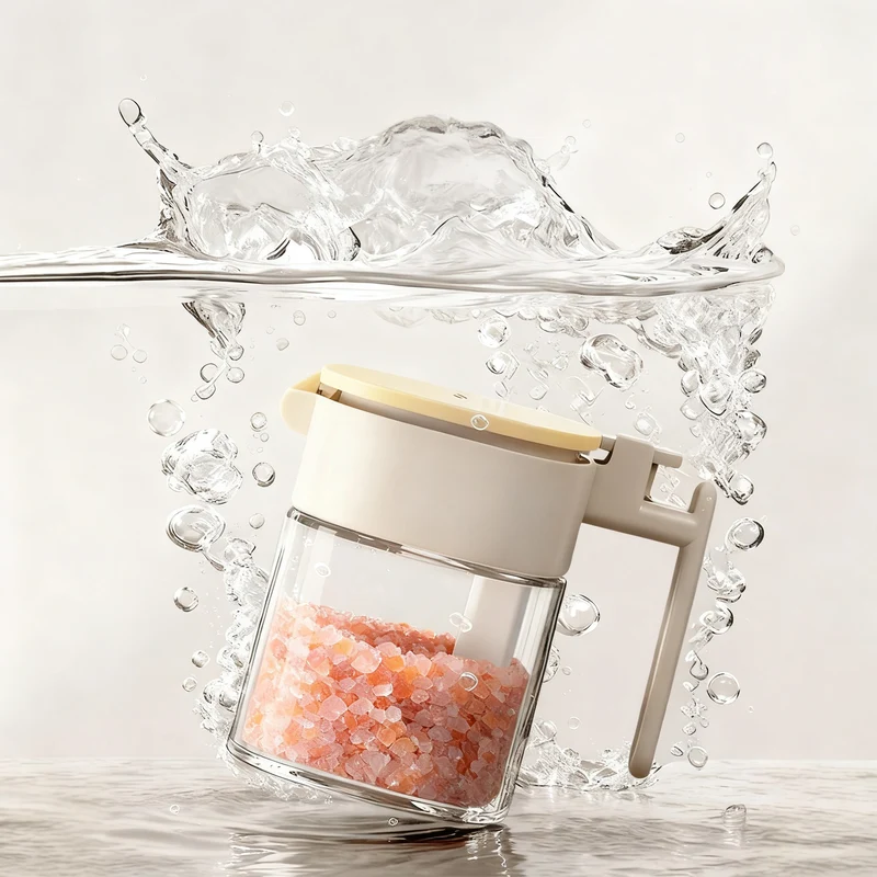 Spice jar with spoon, glass, airtight