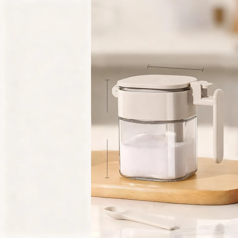 Spice jar with spoon, glass, airtight