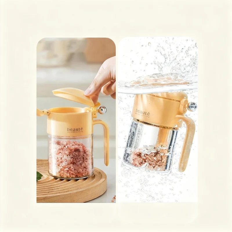 Spice jar with press lid, airtight sealed