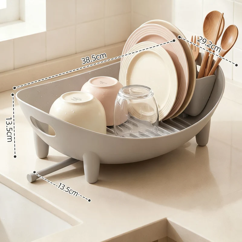 Dish drying rack with drip tray, plastic