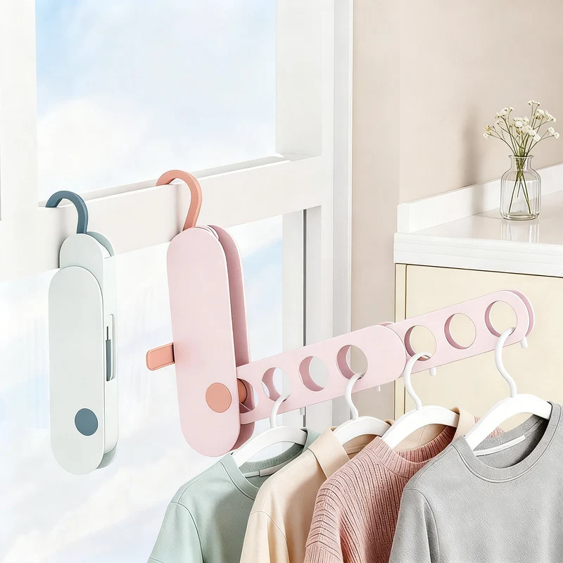 Foldable laundry rack made of plastic, 7 hooks