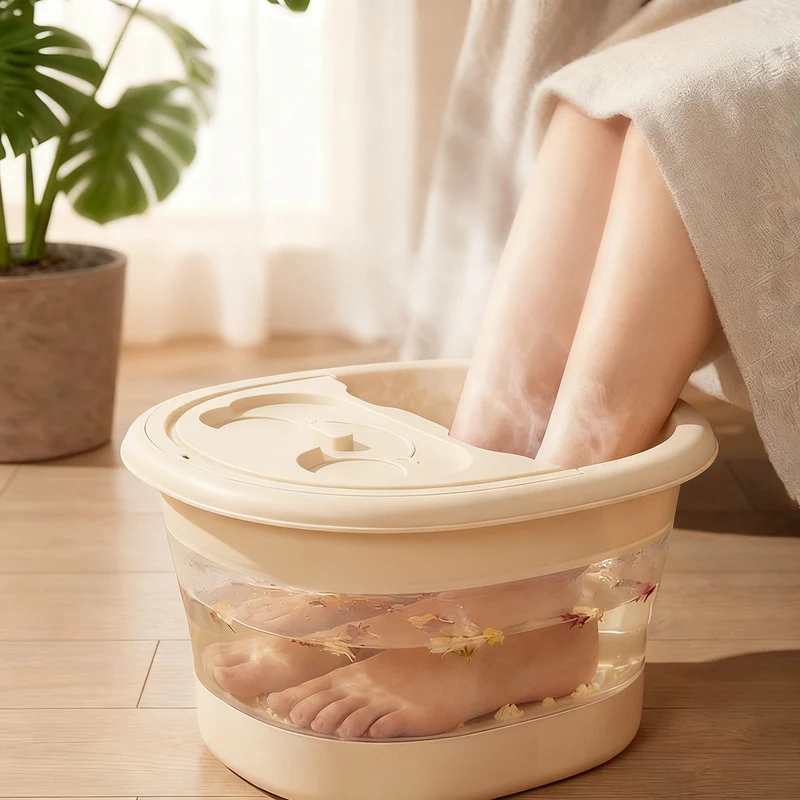 Foldable foot bath with massage function