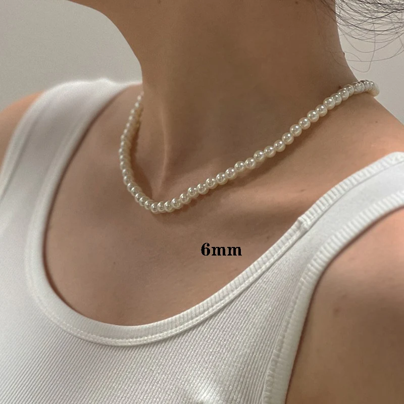 Pearl necklace with silver clasp, pearls 4–12 mm