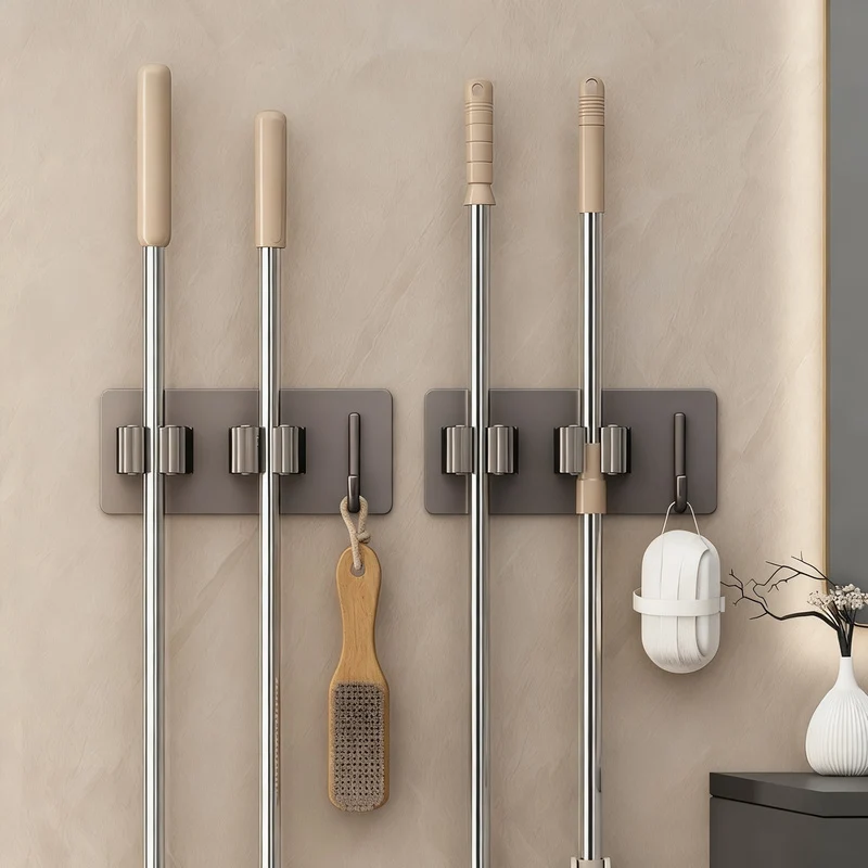 Stainless steel holder for mop and broom