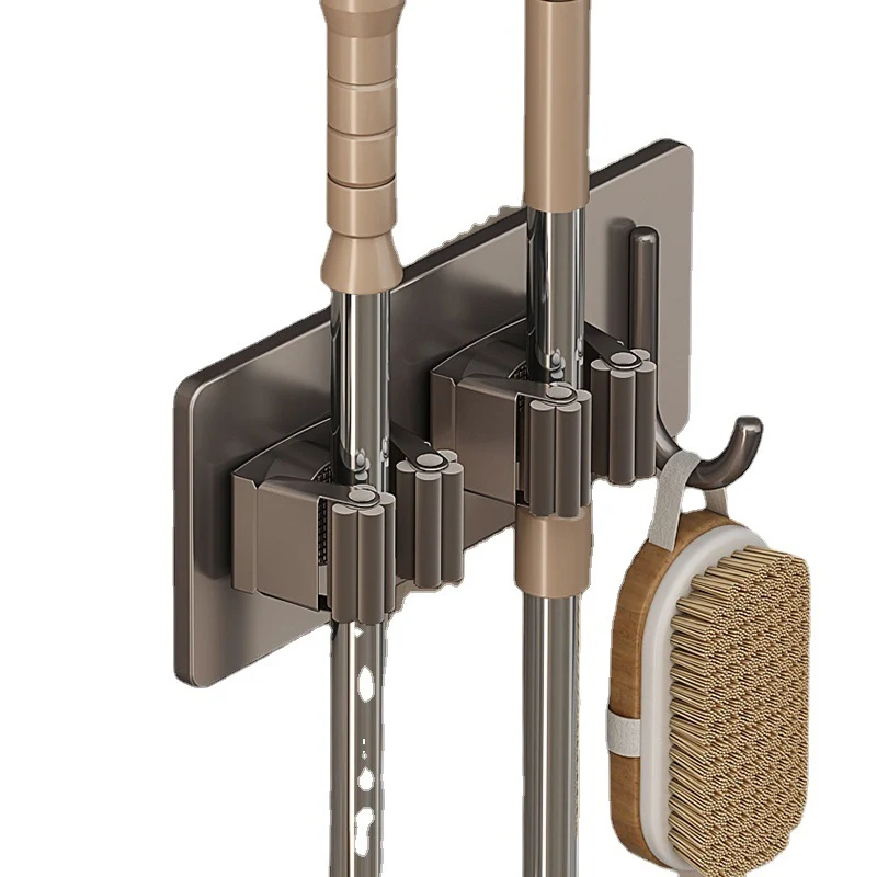 Stainless steel holder for mop and broom