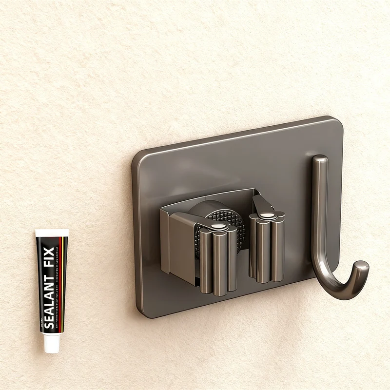 Stainless steel holder for mop and broom