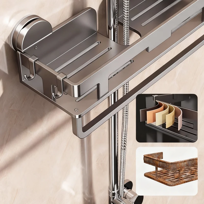 Shower shelf with suction cup or wall mounting
