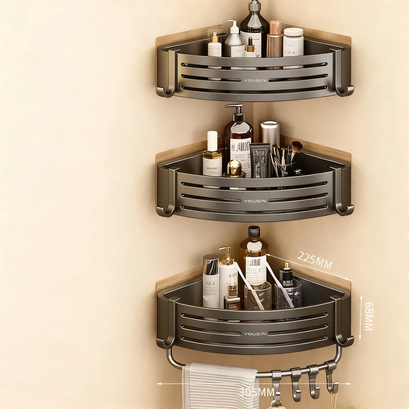 Triangle corner shelf for bathroom, no drilling