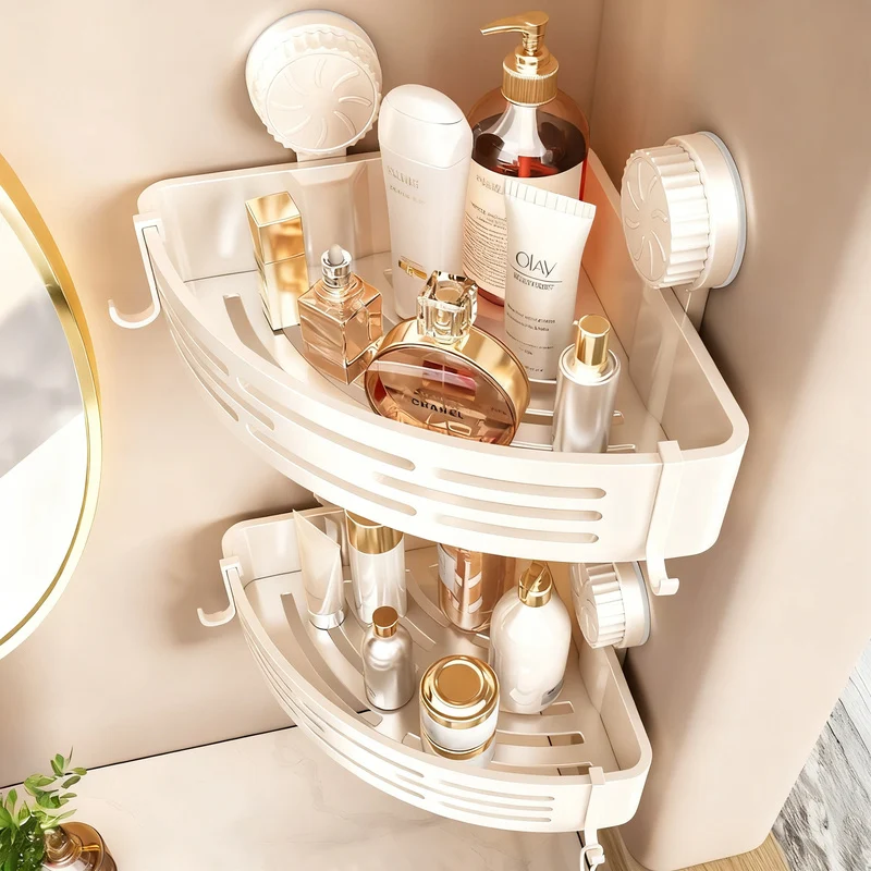 Triangle shelf with suction cup, ABS, for bathroom