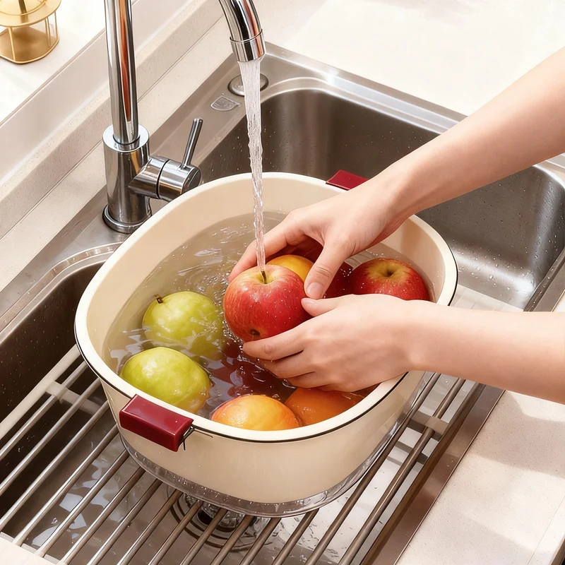 Double-layer vegetable sieve made of PET plastic