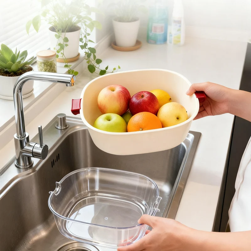 Double-layer vegetable sieve made of PET plastic