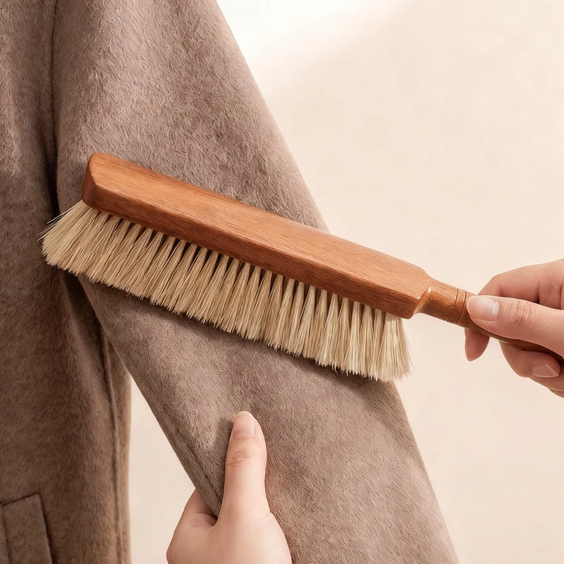 Bed brush with soft bristles and long handle