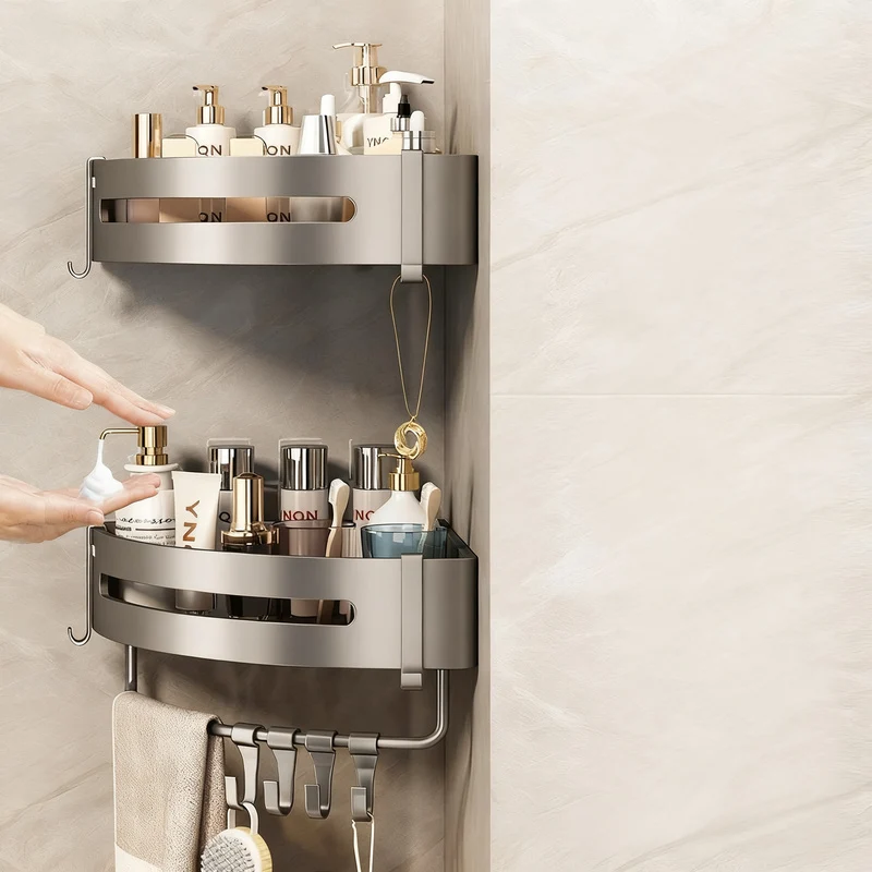 Bathroom corner shelf made of stainless steel and aluminum