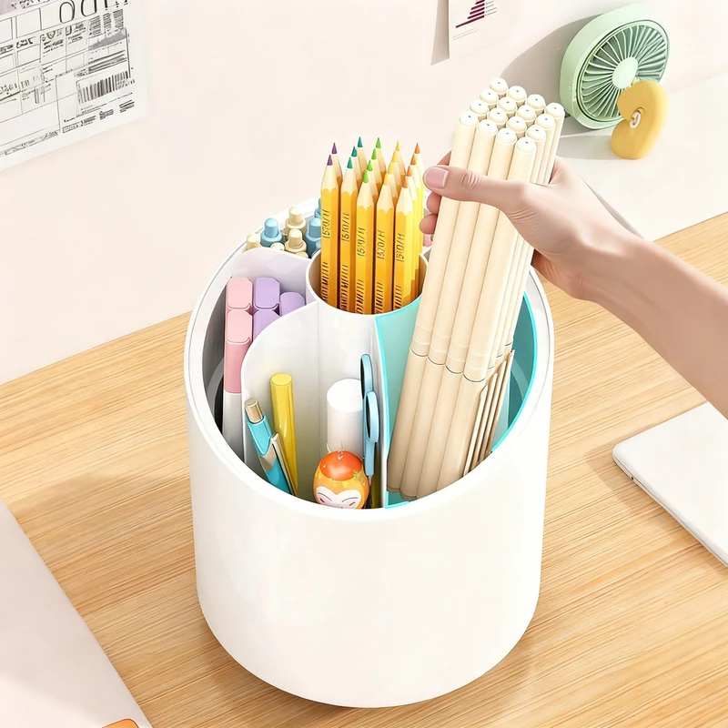 Rotatable pencil holder with compartments