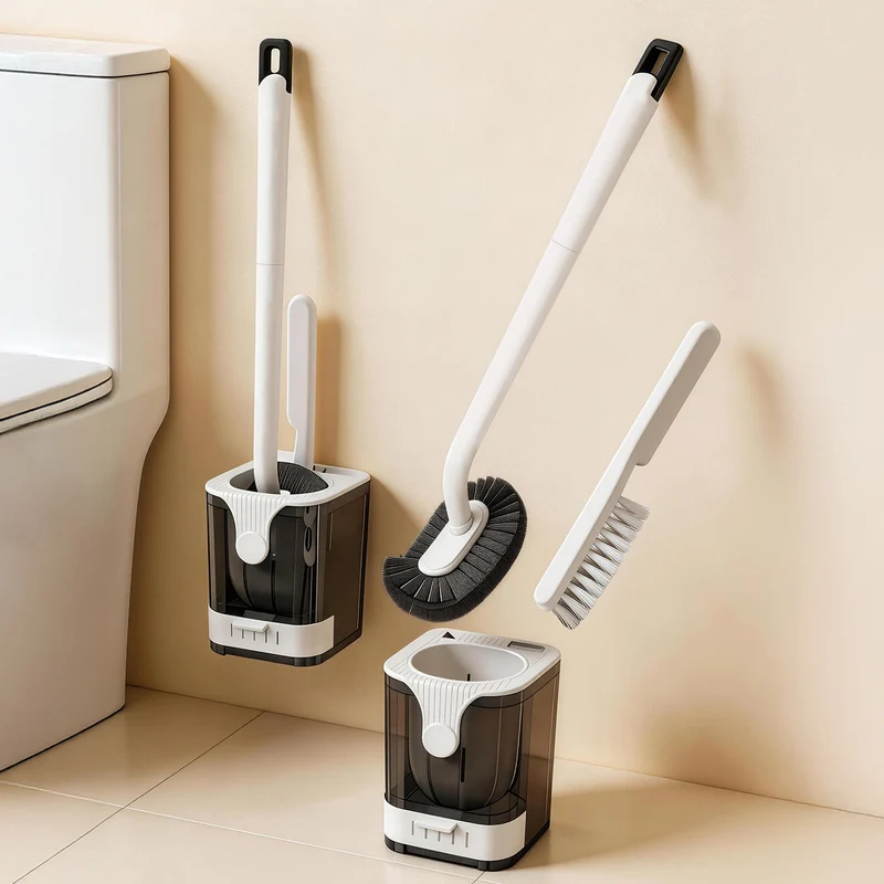 Toilet brush with holder, wall mountable