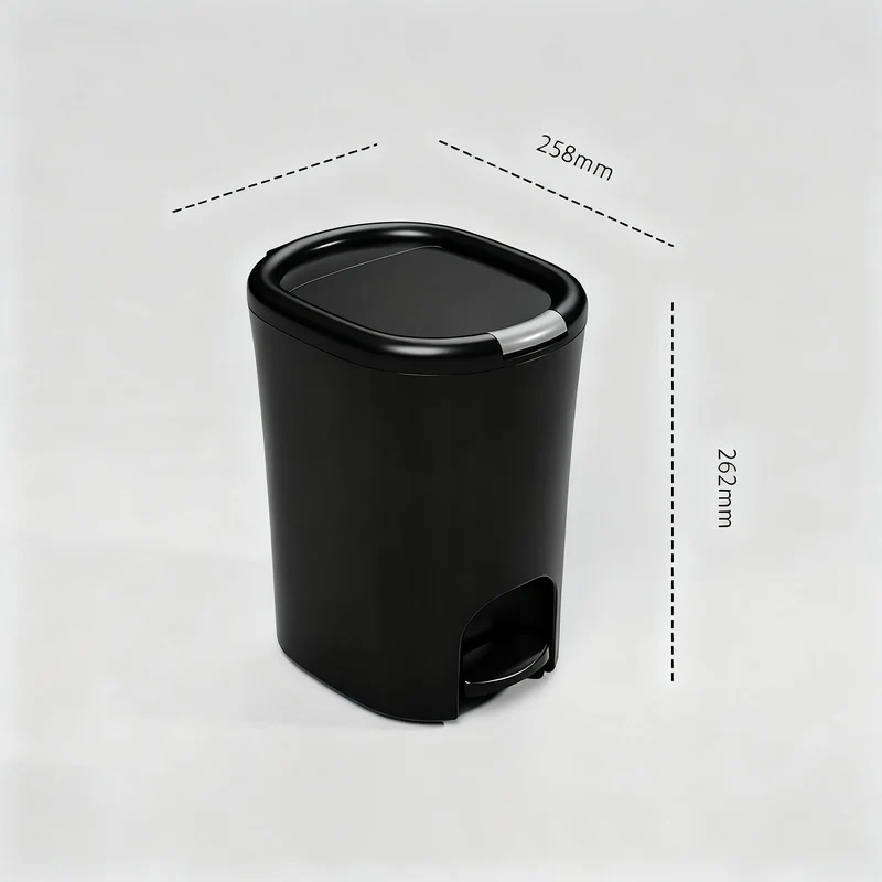 Plastic trash can with foot pedal and lid