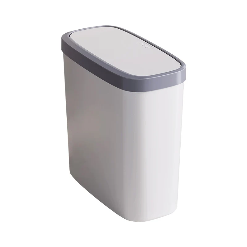Narrow plastic trash can for bathroom and kitchen