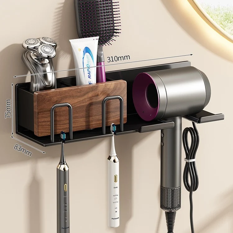 Toothbrush holder with hairdryer holder, wall-mounted