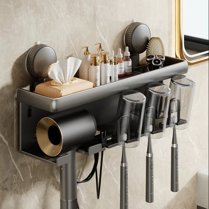 Toothbrush and hairdryer wall shelf made of space aluminum