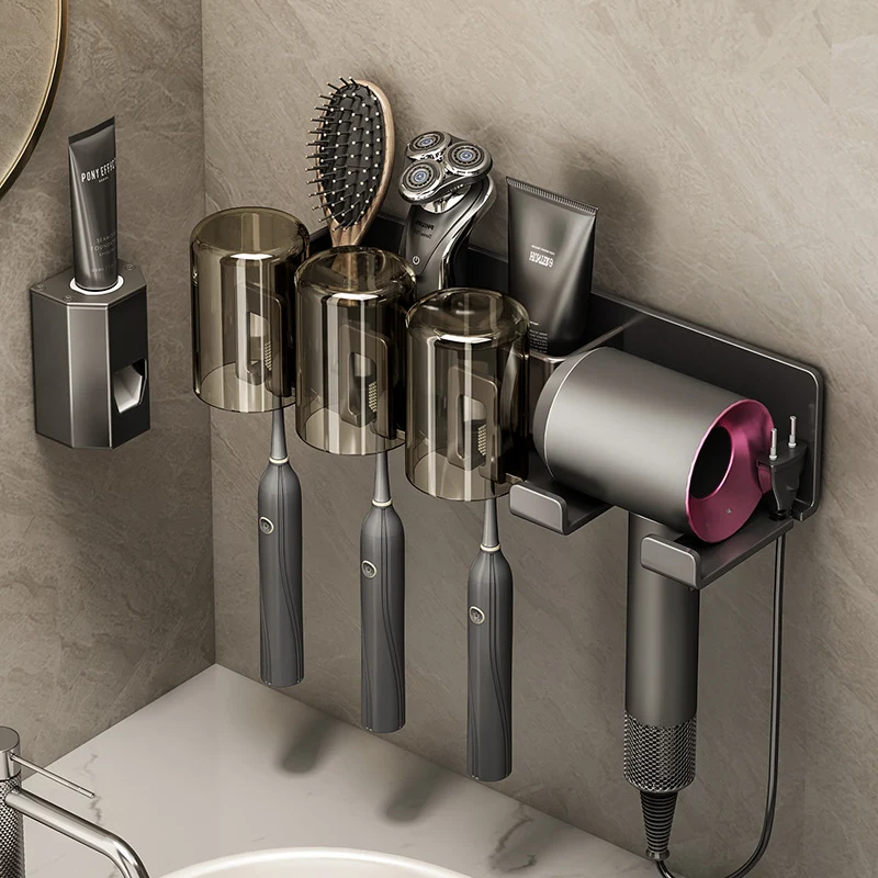 Toothbrush and hairdryer holder made of aluminum, suction cup