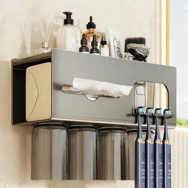 Toothbrush holder with magnetic attachment