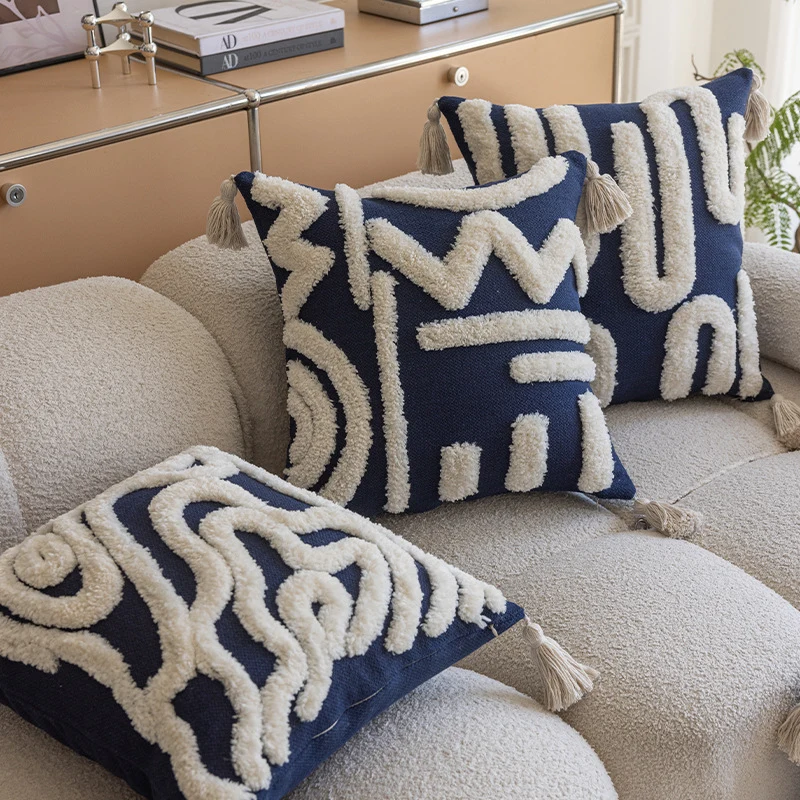 Decorative Tufted Sherpa Accent Throw Pillow with Tassel Corners