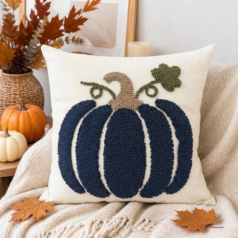 Decorative Tufted Pumpkin Throw Pillow Cover