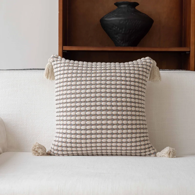 Decorative Throw Pillow with Natural Linen Cover and Handwoven Jute Trim