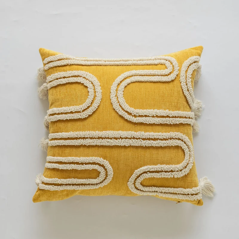 Decorative Textured Square Throw Pillow Cover with Wavy Chenille Loop Trim