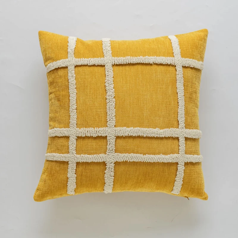 Decorative Textured Square Throw Pillow Cover with Wavy Chenille Loop Trim