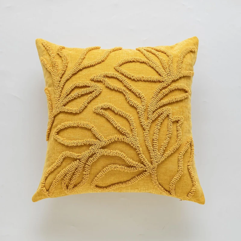 Decorative Textured Square Throw Pillow Cover with Wavy Chenille Loop Trim