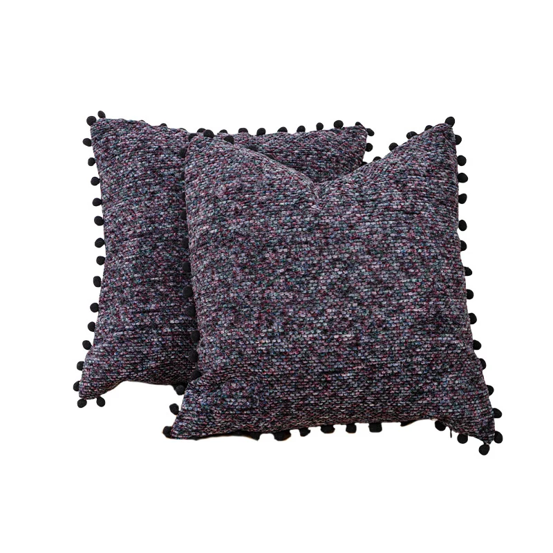 Decorative Textured Bouclé Throw Pillow Set with Pom-Pom Trim